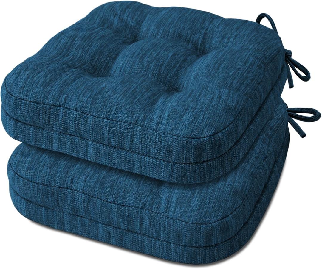 Shinnwa Dining Chair Cushions Set of 2, Dual-Layer Memory Foam Kitchen Chair Cushions, Patented Design Seat Pads with Ties, 16.5 x 16.5 x 3.5in, 2 Pack, Navy Blue