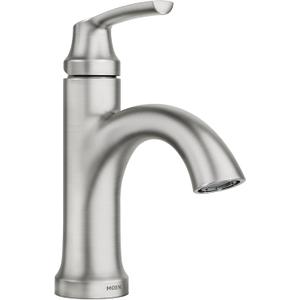Moen Wellton Spot Resist Brushed Nickel One Hole Single-Handle Bathroom Faucet with Optional Deck Plate and Drain Assembly, 84980SRN