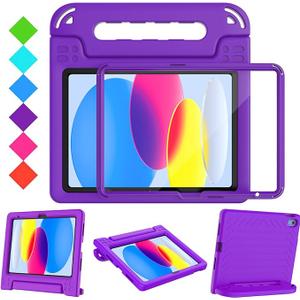 BMOUO Kids Case for iPad (A16) 11th Generation 11" 2025, iPad10th Generation 10.9 Inch 2022 - with Screen Protector, Shockproof Covertible Handle Stand iPad 11th 10th Generation Case for Kids, Purple