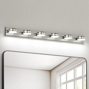 6-Light Nickel Bathroom Vanity Light Over Mirror, LED Vanity Lighting Fixtures, Modern Bathroom Wall Light Fixtures with 360Rotating Lamp Head (Cool White 5500K)