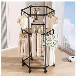 Clothes Rack, Hexagonal Rotating Clothes Rack Home Plastic Clothes Drying Rack Movable Balcony Bedroom Clothing Storage Rack with Pulleys(Preto,40x80x178cm)