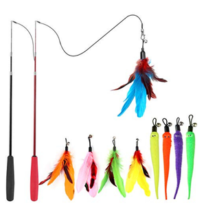 MeoHui Cat Toys for Indoor Cats, Interactive Cat Toy 2PCS Retractable Wand Toy and 9PCS Cat Feather Toys Refills, Funny Kitten Toys Cat Fishing Pole Toy for Bored Indoor Cats Chase and Exercise