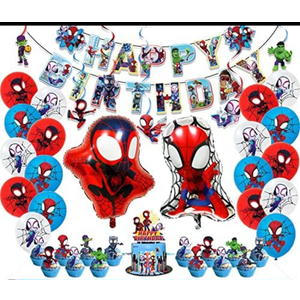 Spidey Birthday Decorations, Party Supplies Set Include  Balloons, Hanging Swirls