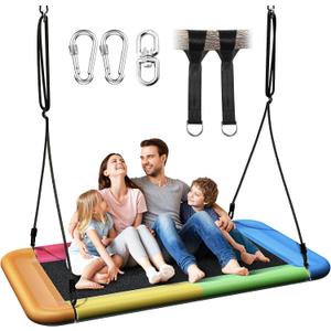 Everyfun Tree Swing for Kids and Adults, 60" Waterproof Rectangle Platform Swing, 700lbs Heavy Duty with Adjustable Straps, Rainbow
