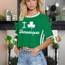 St Patricks Day Shirt Women Luck Shamrock Shirts Cute Saint Patricks Day Crop Top Irish Raglan Shirt (Green, L)