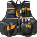 Tool Vest, Electrician Tool Vest for Men, 17 Compartments, Reflective Workwear with Drill Holster, Adjustable Waist & Upgraded Comfortable Neck Opening (Orange)