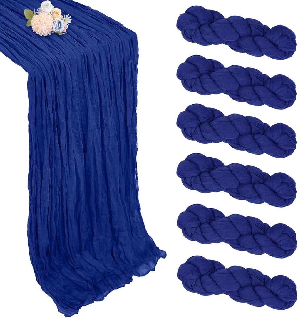6 Pack Royal Blue Table Runner 10ft Boho Gauze Fabric Cheese Cloth Table Runner 35 x 120 Inch Rustic Sheer Runner for Holiday Baby Shower Home Dcor Party Wedding Decoration