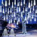 2-Pack Christmas Lights Outdoor, 16Tubes 384LEDs Extendable Meteor Shower Lights, Falling Rain Light Waterproof Plug in Tree Light for Christmas Backyard Garden Patio Xmas Decoration (Cool White)