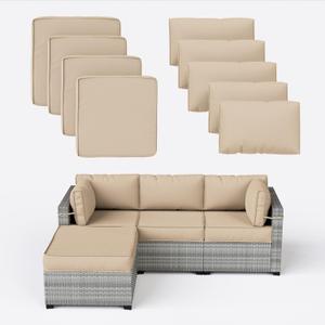 9 Pcs Outdoor Patio Cushions Covers Replacement Waterproof with Zipper for 5 Pcs Patio Furniture Set, Covers Only
