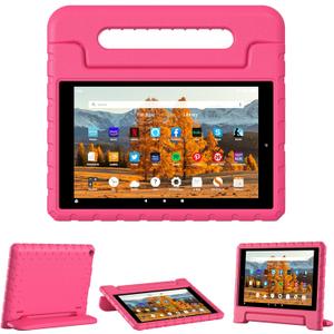 Kids Case for Amazon Kindle Fire HD 10 5th/7th/9th Generation 2015/2017/2019 Released, Shockproof Protective Tablet Cases with Adjustable Handle Stand, Rosered