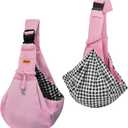 CUBY Dog and Cat Sling Carrier, Hands Free Reversible Pet Papoose Bag, Soft Pouch Adjustable, Suitable for Puppy Cats for Outdoor Travel (Pink, M-Adjustable Strap)
