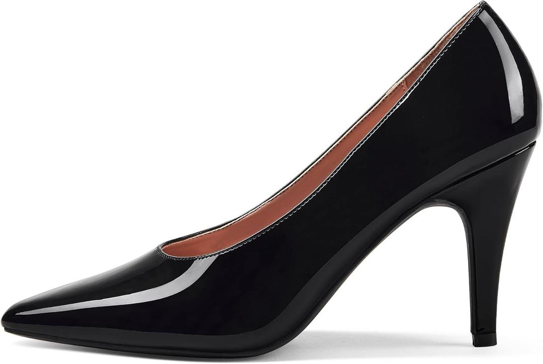 GENSHUO Women High Heels Stiletto Pumps Black Gold Brown Close Pointed Toe Slip On Dress Shoes Basic Classic Wedding Work Office Party Comfortable (7.5)