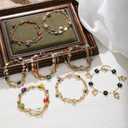 LUREME Boho Multi-Layer Stainless Steel Bracelet Set – Gold-Tone Multicolor Floral Charm Bracelets for Women, Beach Holiday Jewelry (bl003614)