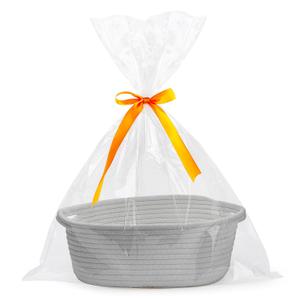 Pro Goleem Small Woven Basket with Gift Bags and Ribbons Durable Baskets for Gifts Empty Small Rope Basket for Storage 12"X 8" X 5" Baby Toy Basket with Handles, Gray (grey)