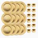 13 Inch Round Elegant Serve ware Charger Plates with Matching Napkin Rings, Wedding, Dinner party, Event - Choose from our Variety of Styles and Quantities (12, Cracked Gold)