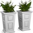 Mayne Wyndham 24-Inch Tall Planter, 2-Pack  Self-Watering, Weather-Resistant Planter for Flowers  Durable Indoor/Outdoor Design for Patio, Porch, or Entryway (White)