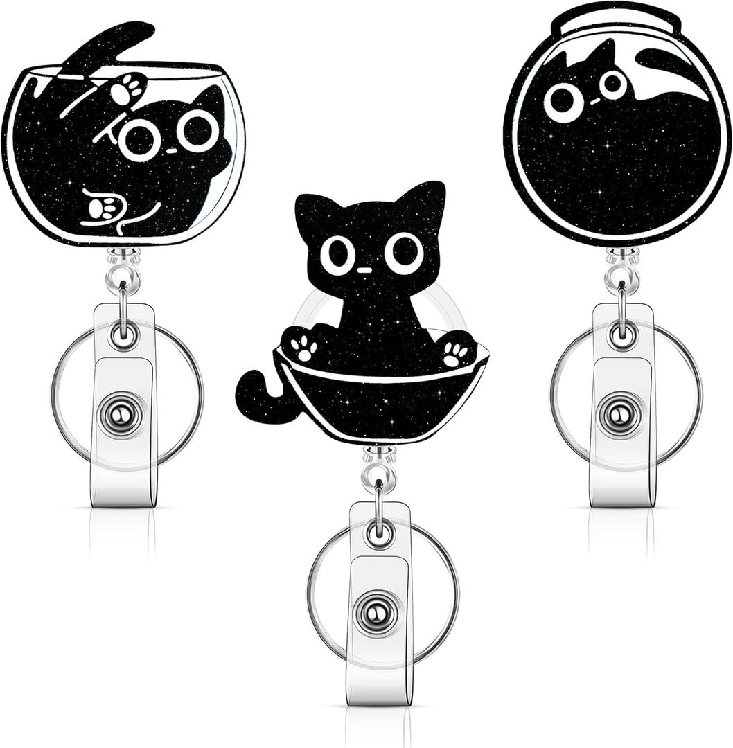 Cat Badge Reel Nurse Badge Holder with Alligator Clip Nurse Badge Reels Retractable Nursing Badge Reels for Nurses, Doctors, Teachers, Office Worker (Cute Cat)