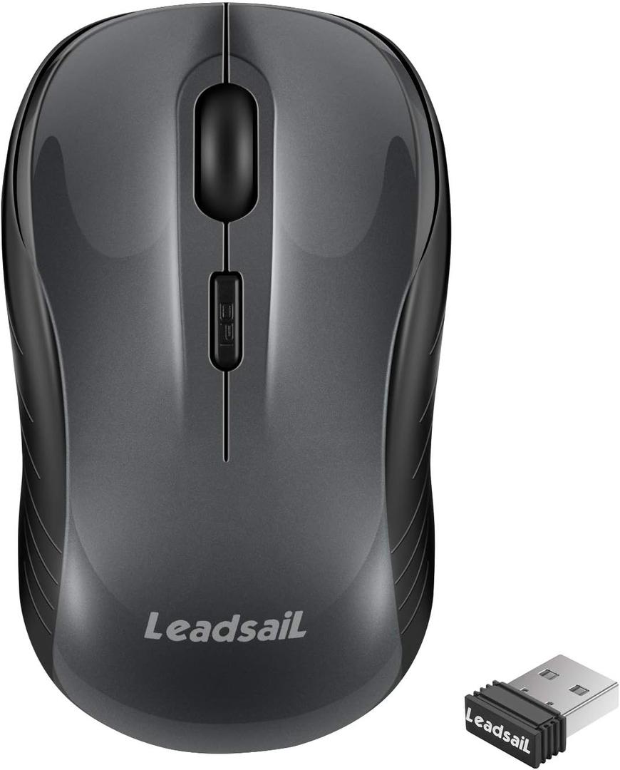 LeadsaiL Wireless Mouse, 2.4Ghz USB Cordless Mouse for Laptop, Compact Silent Mice, 4 Buttons, 3 Adjustable DPI, Ergonomic Optical Mouse for MacOS and Windows Computer, Notebook (Light Grey)