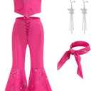 Pink Costume for Girls Cowgirl Costume Dress Kids Disco Outfits Movie Dress up Halloween Party Cosplay 4-13Y (6-7 Years)