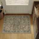 2x3 Washable Brown Area Rug Vintage Entryway Kitchen Carpet Non-Slip Soft Low Pile Distressed Indoor Small Throw Rug for Bedroom Bathroom Entrance