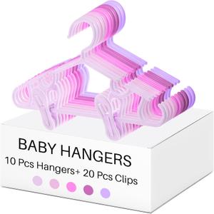 Hsei 5/10/40 Pack Baby Hangers with 10/20/80 Clips, Plastic Kids Pants Hangers for Nursery Closet Top and Bottom Clothes Hanger Set for Newborn Infant Toddler(30 Packs Total, Pink Series, 10.6 Inch)