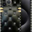 WANKBLC Compatible with iPhone 16 Pro Max Case, Shiny Black Sofa Crystal Luxury Golden Decoration for Girl Women Soft TPU Shockproof Protective Hard PC Back