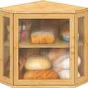 Corner Bread Box for Kitchen Counter, Bamboo Wood Large Capacity Bread Storage Bin with Acrylic Wavy Door Panel (Natural, Meduim) 
