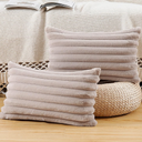 Set of 4 Faux Wool Plush Decorative Throw Pillow Covers 12x20 Inch Taupe Fluffy Striped Soft Decorative Cushion Cover for Sofa Bedroom Pillow Shell