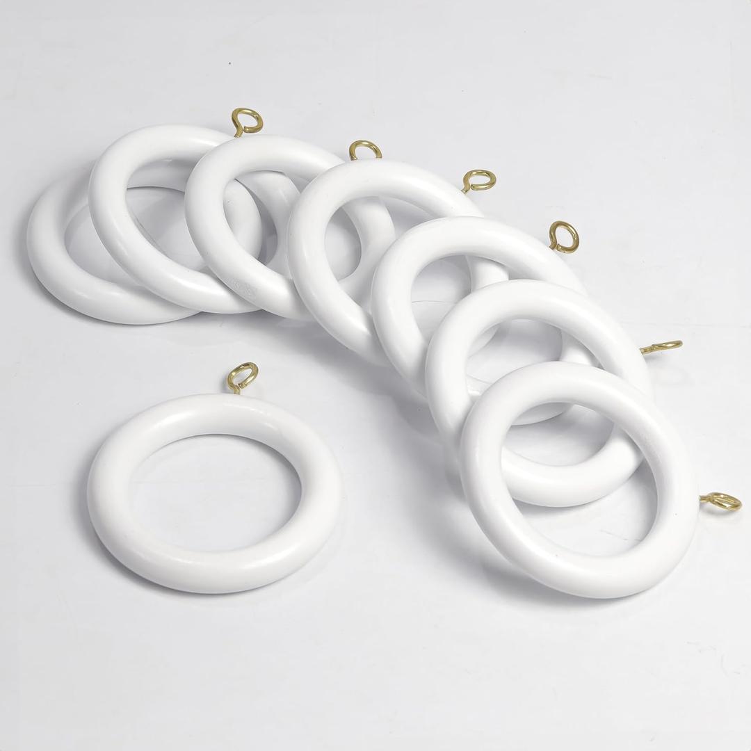 White Wooden Curtain Rod Rings | 2.5 Inch with Hooks & Hangers | Durable & Elegant Home Decor Upgrade for Living Room, Bedroom & Bathroom | Classic White Finish (1.75 INCH INNER DIA.)