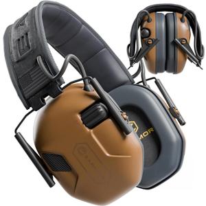 2 x M300A Ear Protection For Gun Range - Shooting Ear Muffs with Ergonomic Gel Cushions, IPX5 Waterproof Gear (Brown)