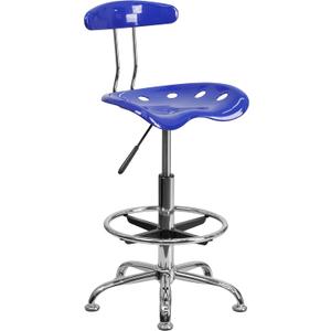 Flash Furniture Bradley Vibrant Nautical Blue and Chrome Drafting Stool with Tractor Seat