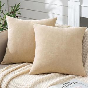GAWAMAY Decorative Square Throw Pillow Covers 20x20 Inch set of 2, Super Soft Chenille Pillows Farmhouse Fall Pillowcase for Living Room Bedroom Sofa Couch Cushion Cover Beige 50x50cm (No Insert)