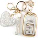 Key Fob Cover with Diamond Keychain Car Key Holder Case Compatible with 2016-2022 Honda Accord Civic CRV Pilot Ridgeline Passport Smart Remote Key Protector for Women, 5 Buttons (White-Heart)