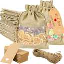 GIOIPC 50Pcs 6 x 9 Inch Linen Burlap Sheer Bags with Drawstring and Bonus Gift Tags for Wedding Birthday Bag,Craft Bags,Cosmetic Samples (1 Count (Pack of 50))