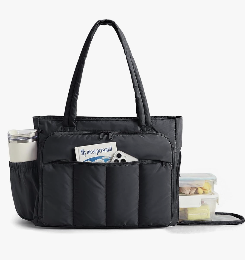 BAGSMART Tote Bag for Women, Teacher Tote with Insulated Compartment, Large Puffer Work Tote Handbags for Work