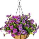 Artificial Hanging Flowers for Outdoors with Basket,UV Resistant Realistic Faux Hanging Plants Outdoor Artificial Flowers for Outdoors Basket for Yard Porch Patio Garden Home Decor,12 Bundles Mix (Purple+fuchsia)