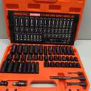 3/8" Drive Impact Socket Set - 49-Piece SAE (5/16 to 3/4 inch) and Metric (8-22mm) Sizes with Extension Bars and Universal Joint Standard & Deep CR-V Material for High Durability Impact Wrench