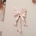 Enchanting Pink Bow Wall Hooks - Pack of 2 | Shabby Chic Vintage Style | Easy Installation | Sturdy Metal Hooks for Clothes, Bags, Towels, Hats