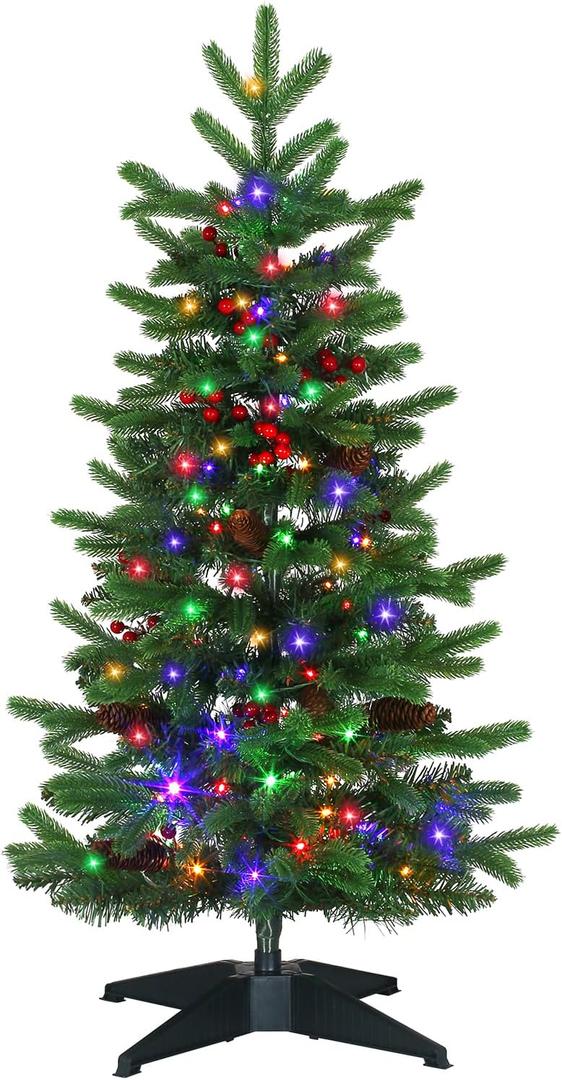 JOYHALO 3FT Small Christmas Tree, Pre-Lit Table Top Mini Tree with White or Multicolor LED, Artificial Christmas Tree with 150 PVC&PE Branches, 8-Function Battery Powered for Holiday Decor