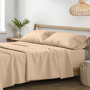 XOOX Linen 100% Egyptian Cotton Sheets California King Size - 1200 Thread Count 4 PC Cal King Egyptian Cotton, Soft, Cooling Sateen Weave, High Thread Count Sheets, Fits 17" Deep Pocket - Taupe