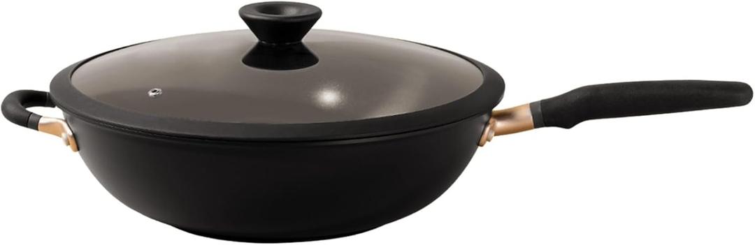 Meyer Nonstick Wok with Glass Lid | 12.5" Induction Compatible Stir Fry Pan | Hard Anodized | Dishwasher Safe | Oven Safe | Matte Black with Silicone Handles | Accent Series Cookware | 12.5inch/32cm, 6.1 Quarts