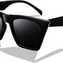 FEISEDY Vintage Square Cat Eye Sunglasses Women Trendy Cateye Sunglasses B2473 (Black)