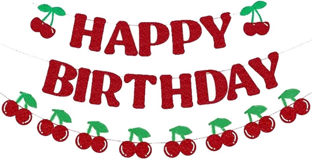 Cherry Happy Birthday Banner Cherry Theme Party Supplies Funny Fruit Decoration