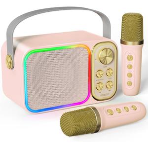 LED Kids Karaoke Machine-Portable Bluetooth Speaker & Microphones | White Elephant Gifts | Christmas Stocking Stuffer | Birthday Toys for 3-12+ Years Old Girls Boys(Colorful)