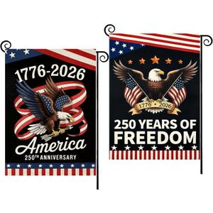 2 x 2PCS 250th Anniversary American Garden Flag,July 4th Independence Day Patriotic Banner,Double-Sided Waterproof 1776-2026 Commemorative Flags