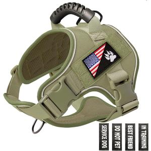 Tactical Dog Harness,No Pull Military Pet Harness for Medium Large Dogs, Adjustable Service Dog Vest Harness with Night Reflective, Easy Control Handle for Walking, Hiking, Training (Large, Green)