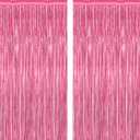 2 Pack Pink Party Decorations, 3.28 FT x 7.05 FT Pink Backdrop, Metallic Tinsel Backdrop Fringe Curtains Backdrop Curtains, Photo Backdrop Party Supplies Birthday Party Decorations
