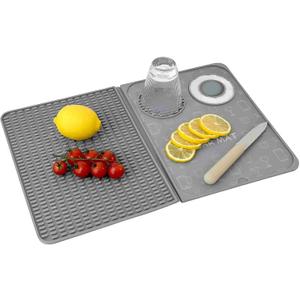 Bar Mat, Bar Accessories, Multifunctional Folding Cocktail Mat with Cutting Board, 18" X 12"(Gray) Drying Mats,Bar Mat for Countertops,Bar Decorations for Home, Outdoor Bar Accessories,Travel