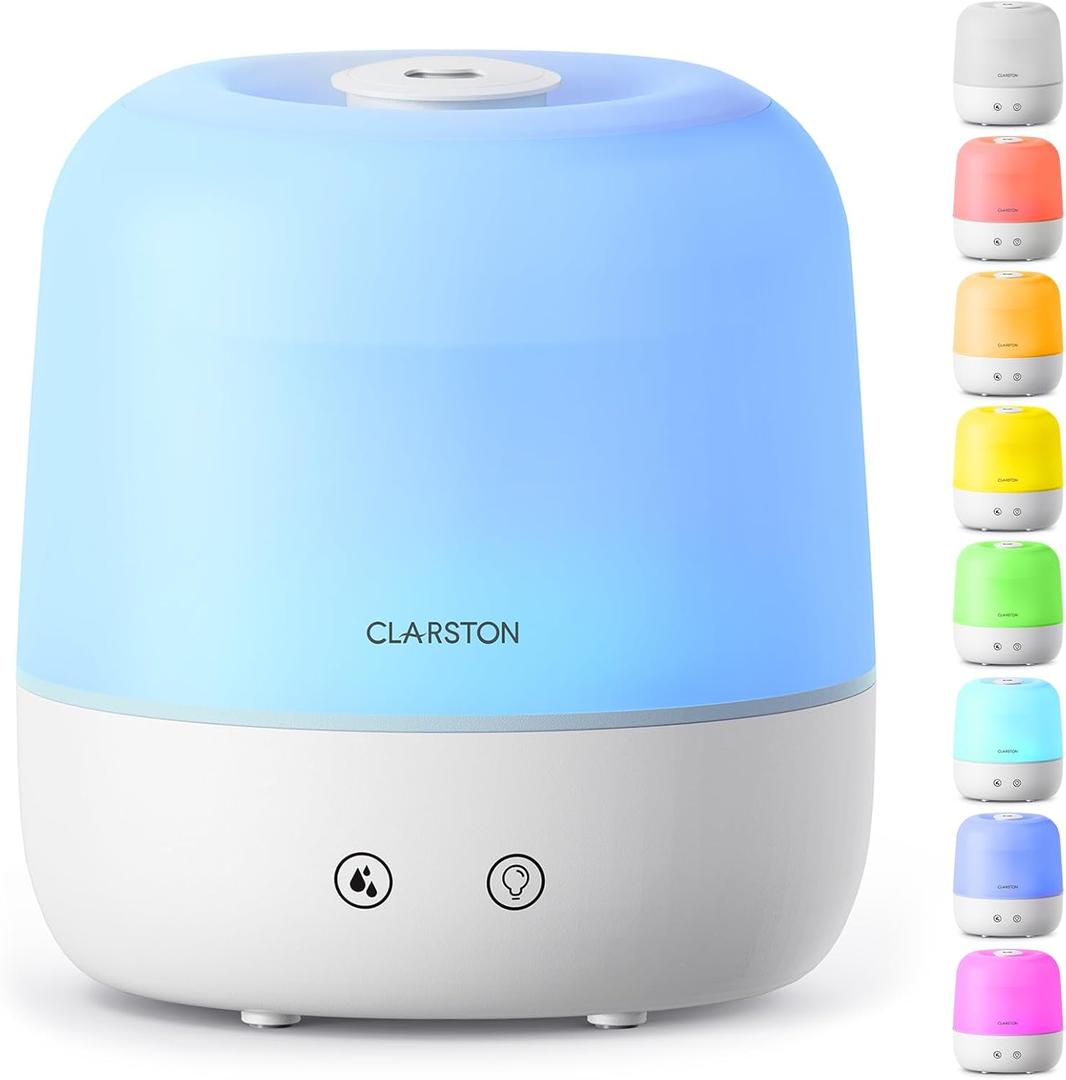 Clarston Humidifiers for Bedroom, 2L Top Fill with 360 Nozzle for Large Room, 7-Color Night Light, 24dB Quiet Cool Mist Air Humidifier for Baby Nursery & Plants, No BPA, Auto Shut Off, Easy to Clean
