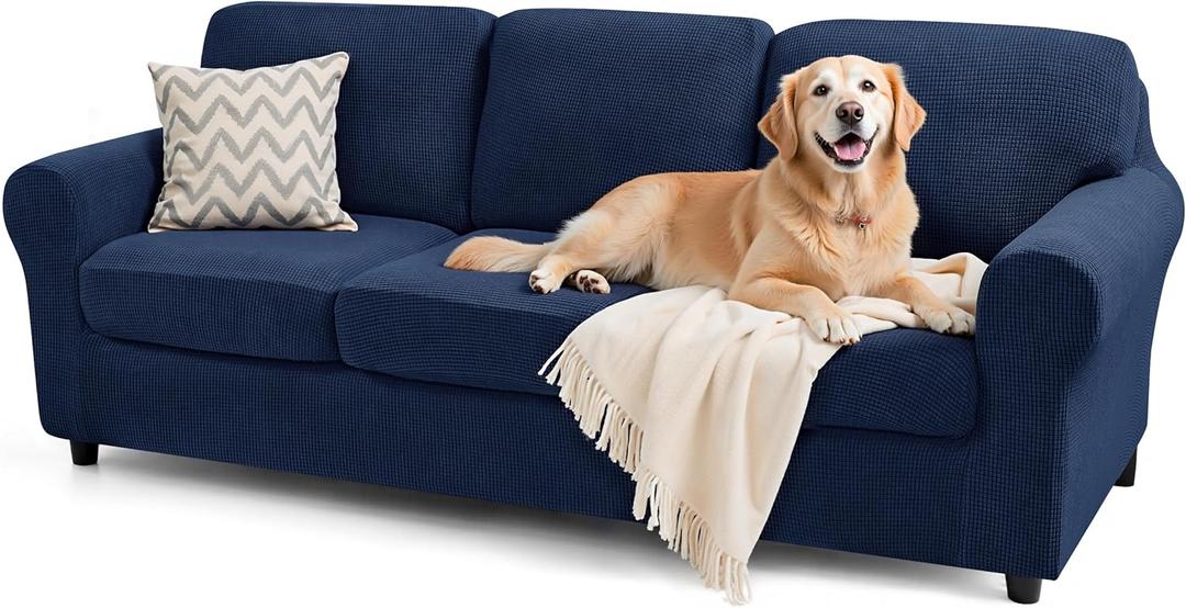 SUBRTEX 7 Pieces Stretch Sofa Slipcover Sets Couch Cover Sets Backrest Cushion Covers Furniture Protector Collection Set for Oversize Sofa Loveseat Chair Slip Covers(Large, Navy)